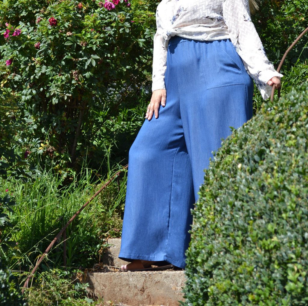 Yasi Palazzo Pant — Denim Wash