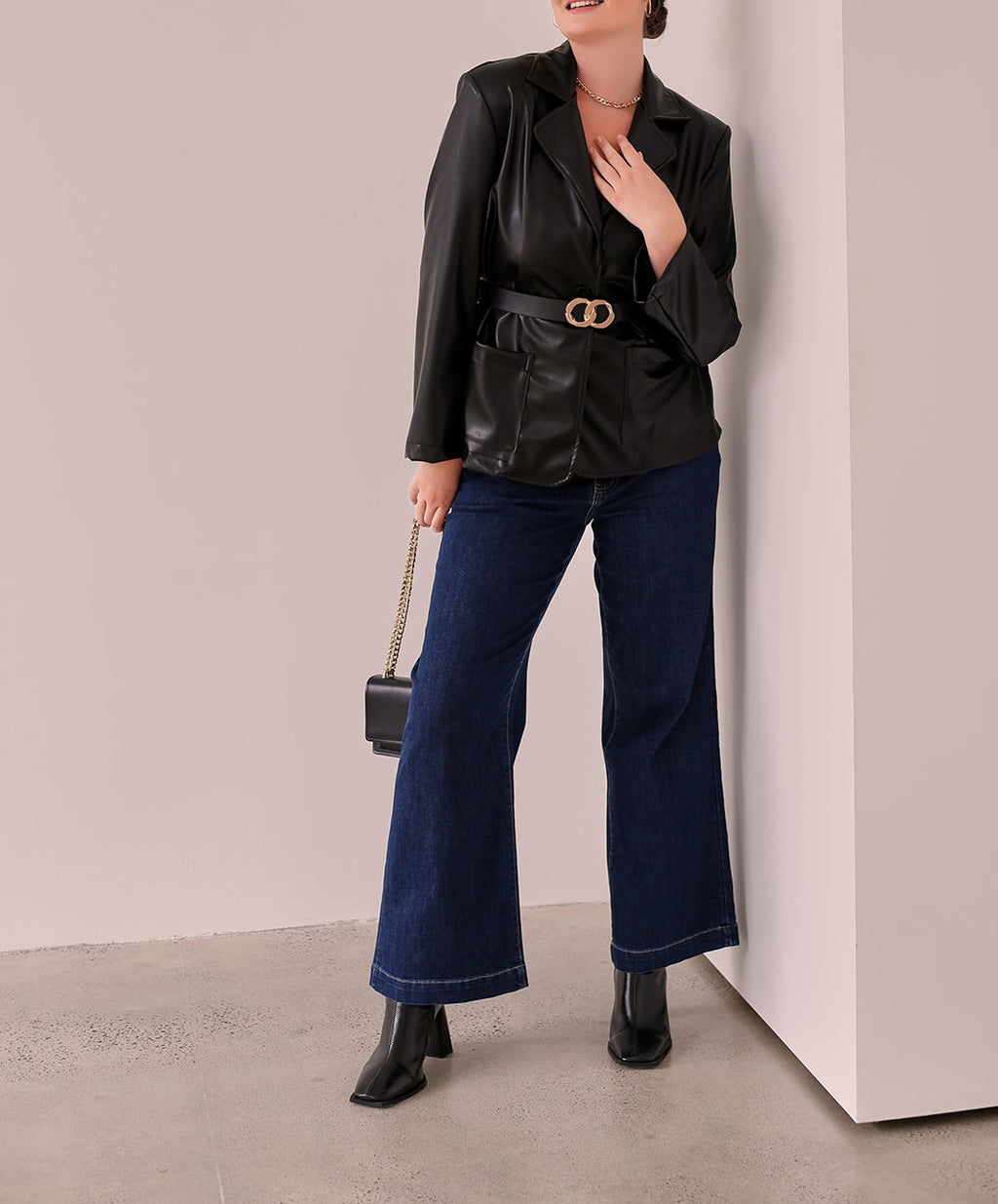 Sienna Leather Effect Blazer — Black