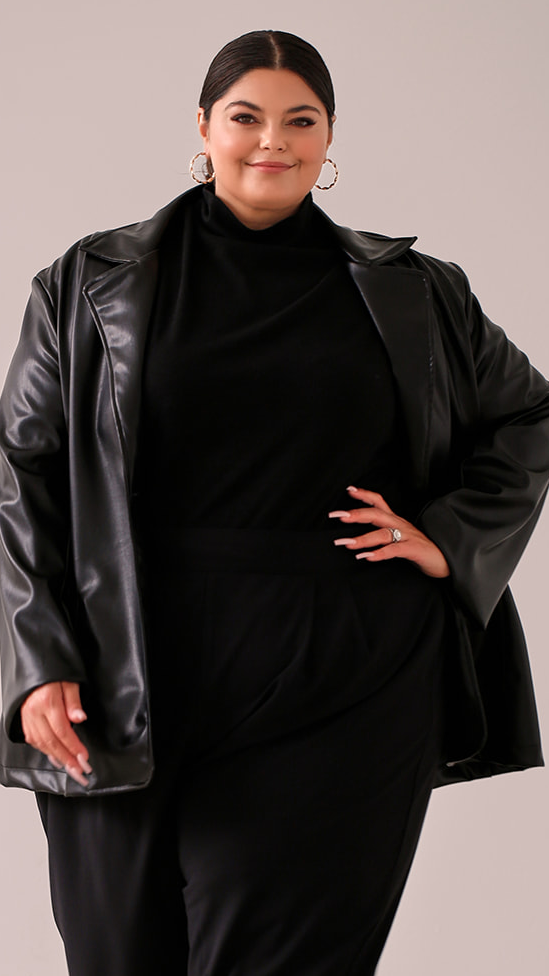 Montanna Knit Top Black — model wearing black blazer over top