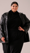 Montanna Knit Top Black — model wearing black blazer over top