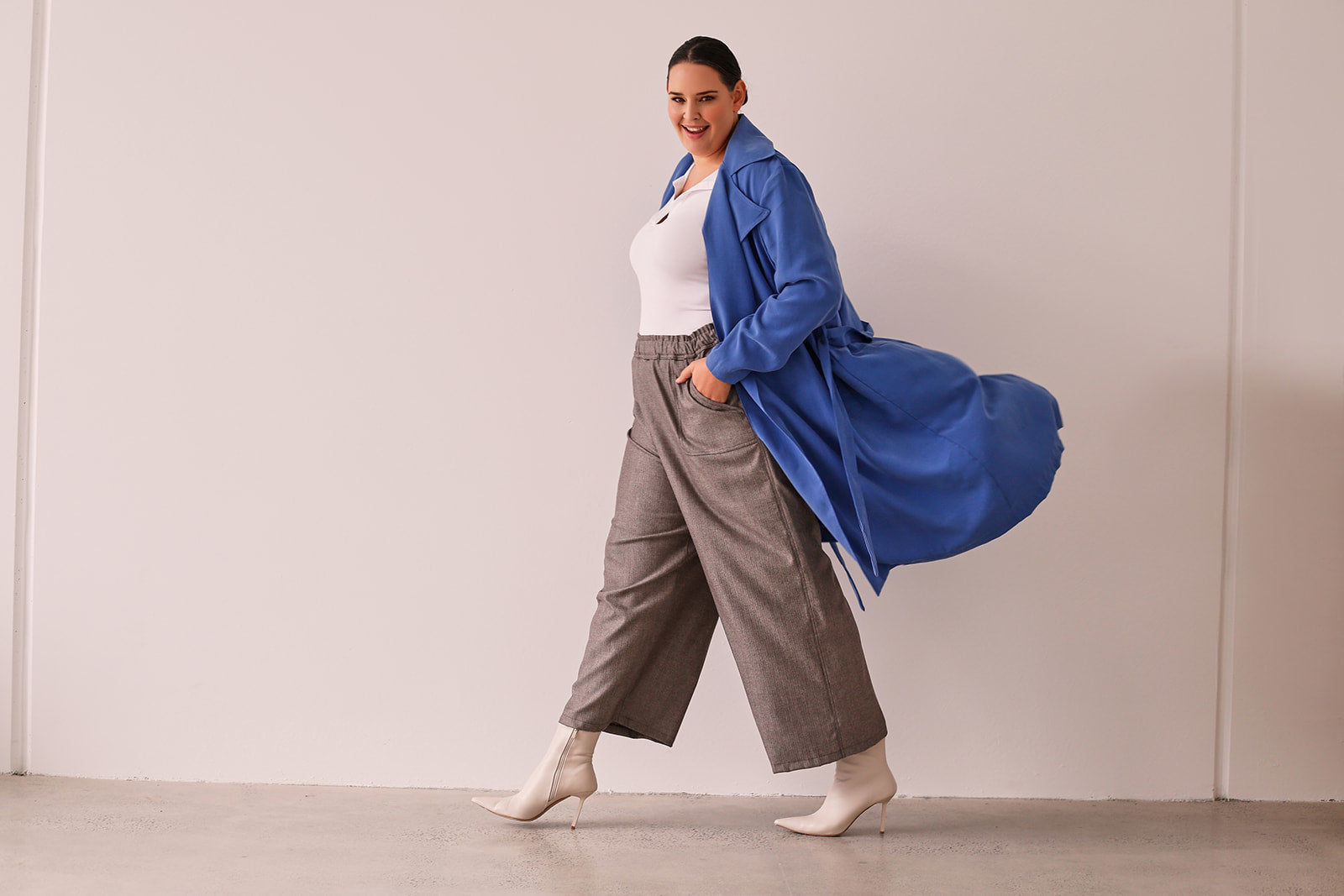 Vanessa Unstructured Trench in Azure Blue — full length