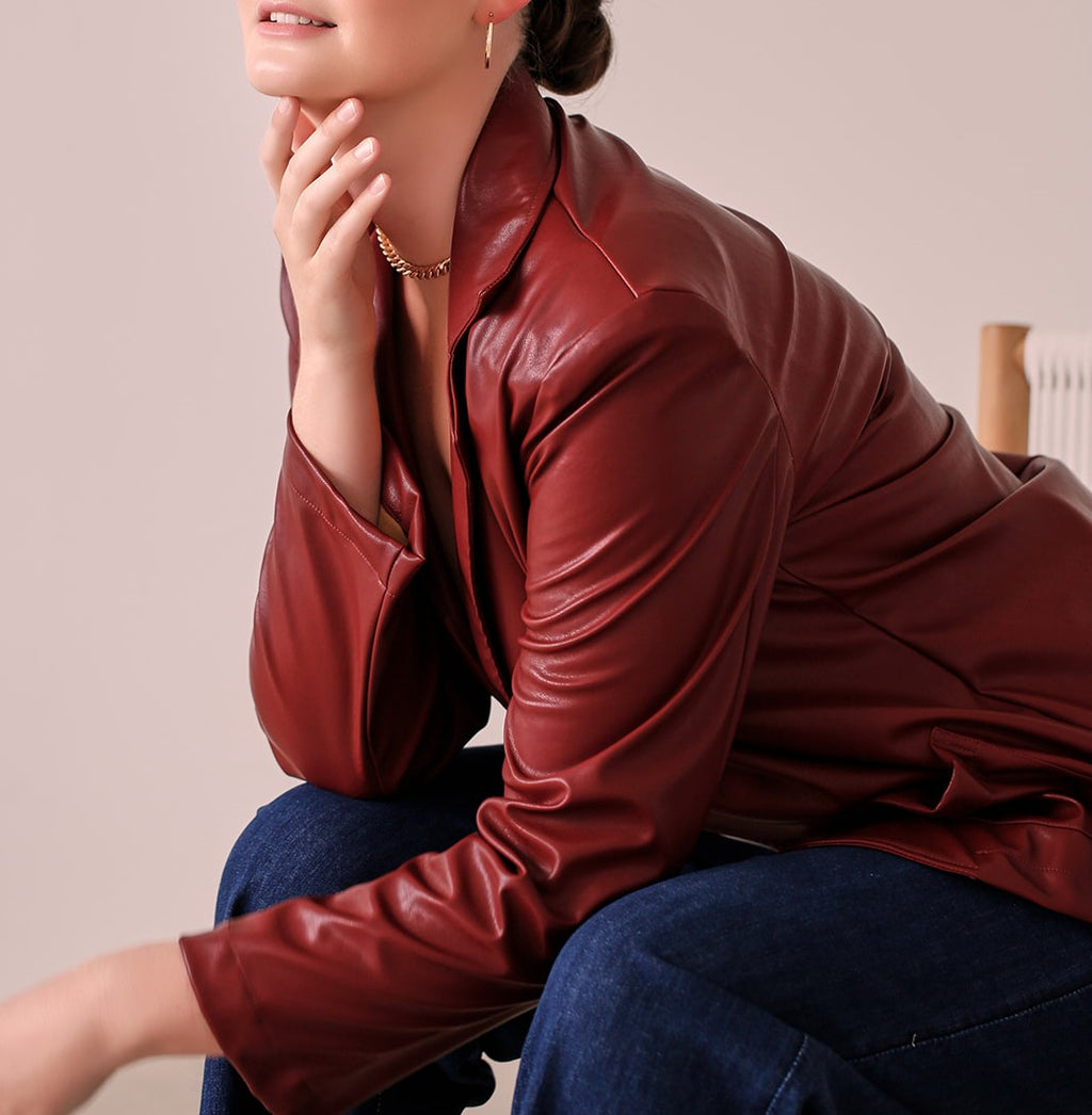 Sienna Leather Effect Blazer — Wine