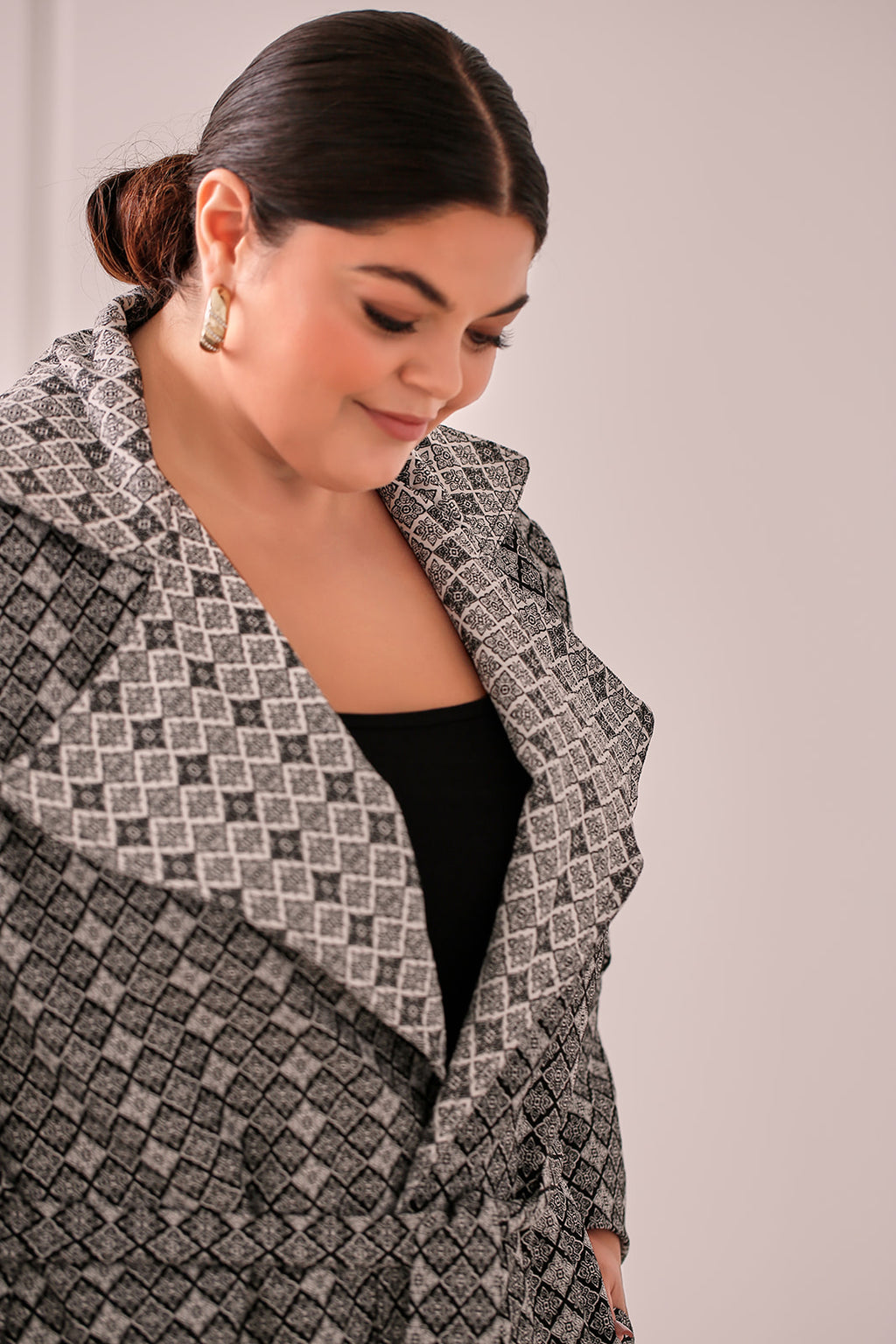 Mazzy Knit Jacket — Black & White Jacquard