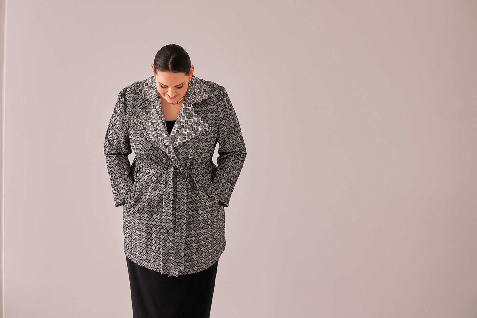 Mazzy Knit Jacket — Black & White Jacquard