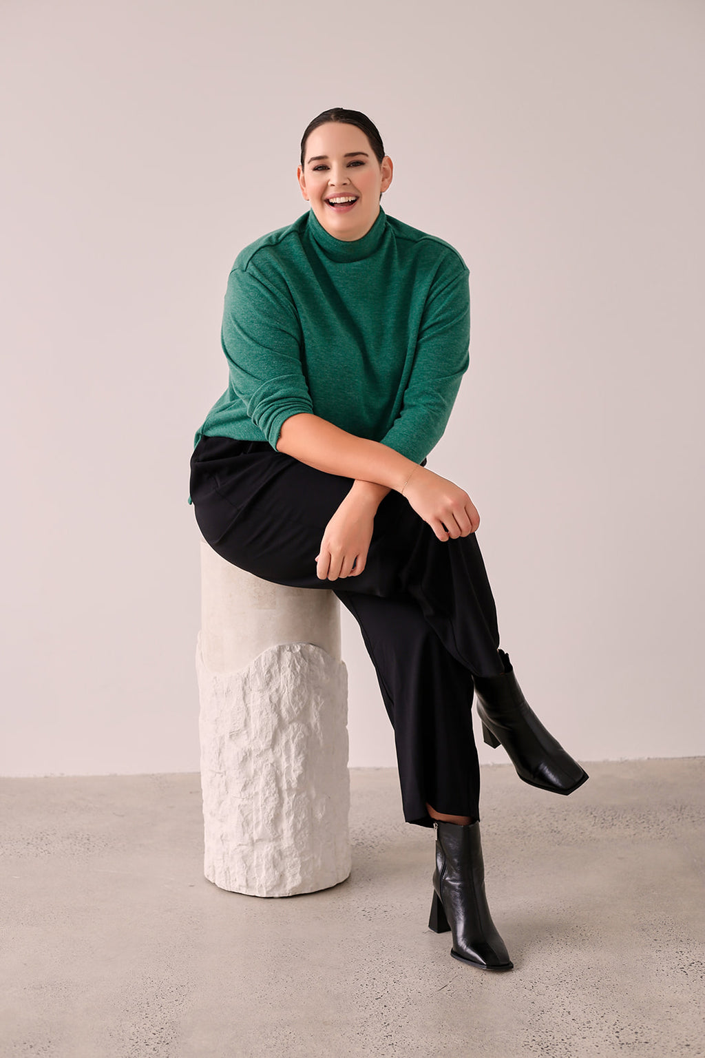 Montanna Knit Top Green — close up portrait