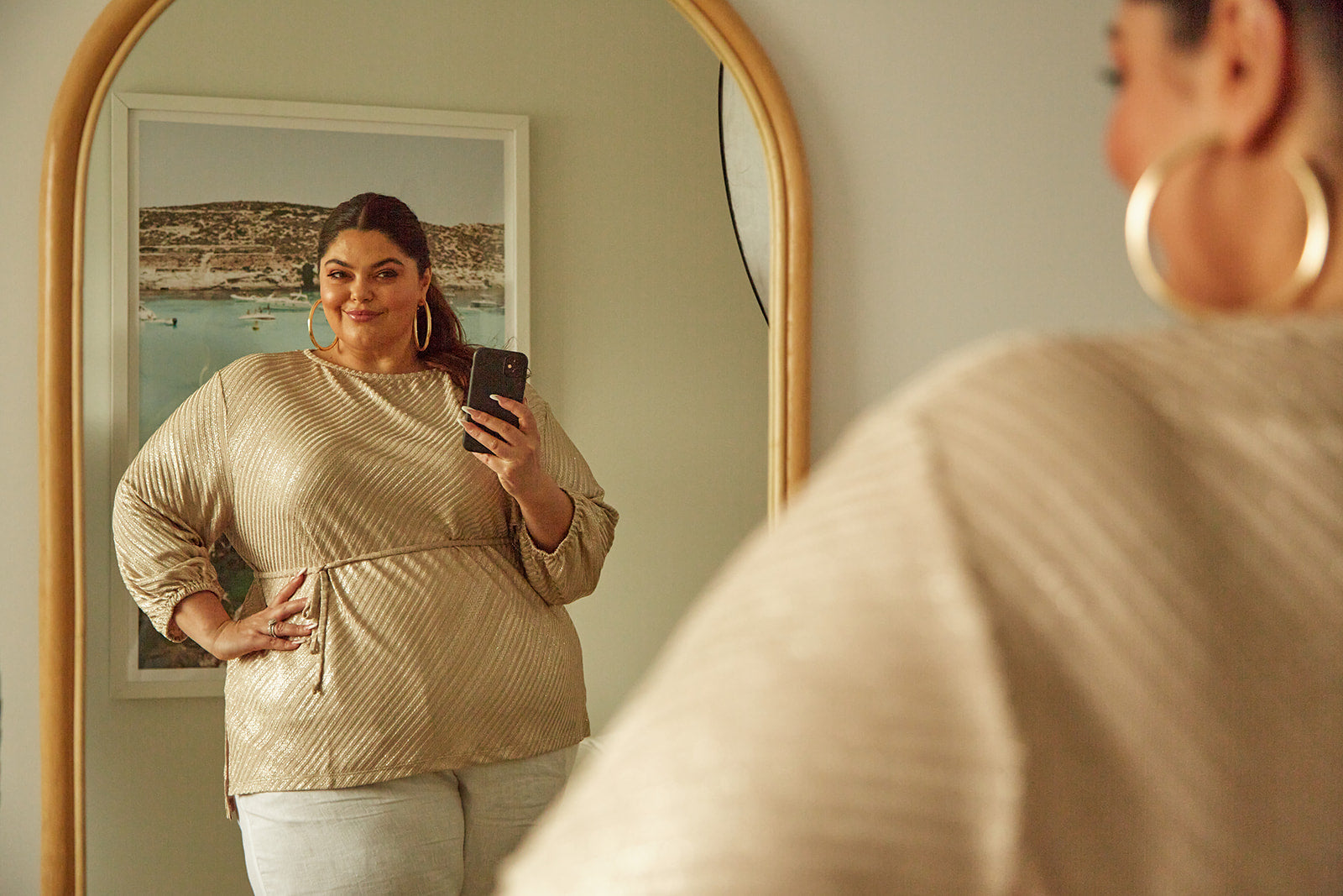 Ava Metallic Knit Top — Champagne