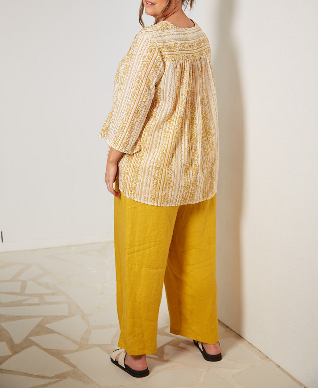 Willow Broderie Top in Saffron — back view