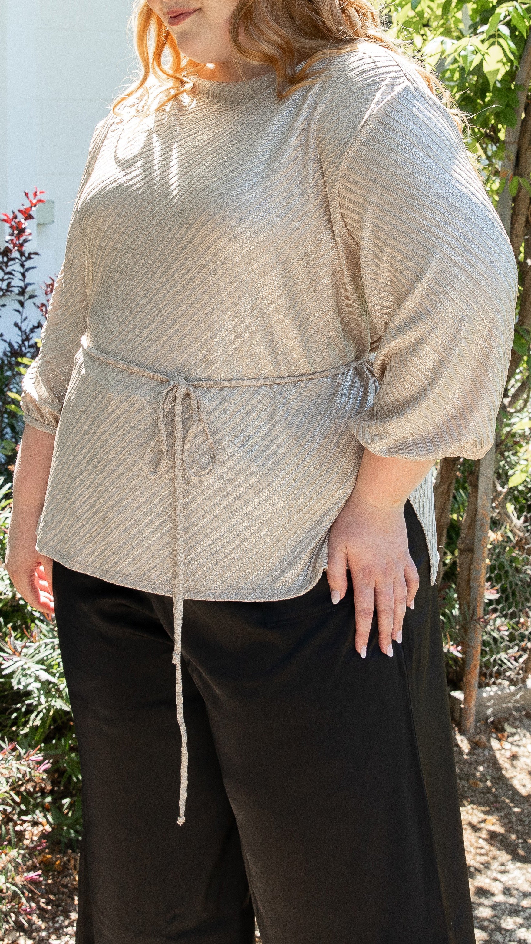 Ava Metallic Knit Top — Champagne