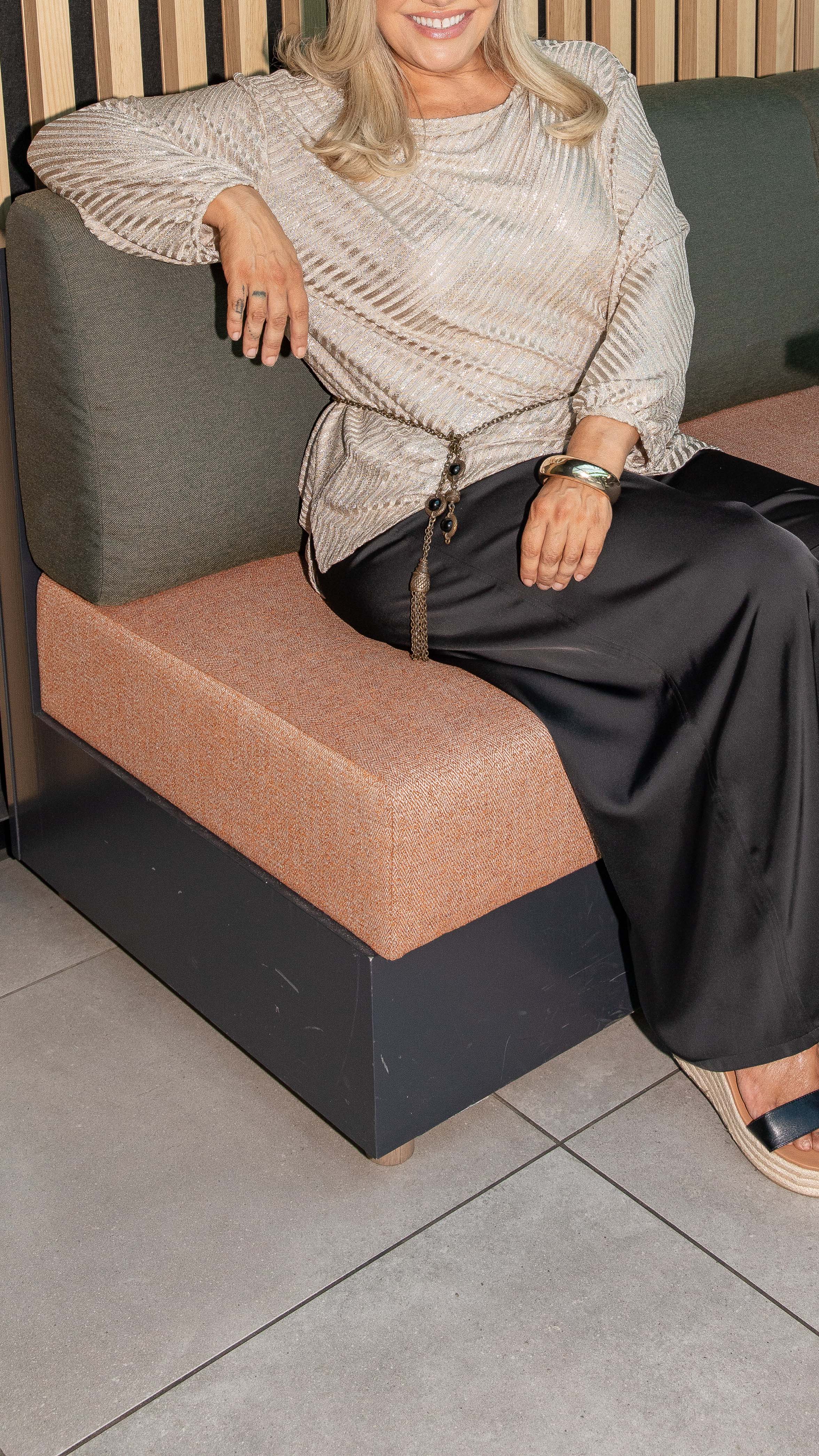 Ava Metallic Knit Top — Champagne